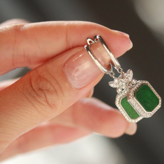 Natural Burmese Jadeite Peace Buckle Earrings