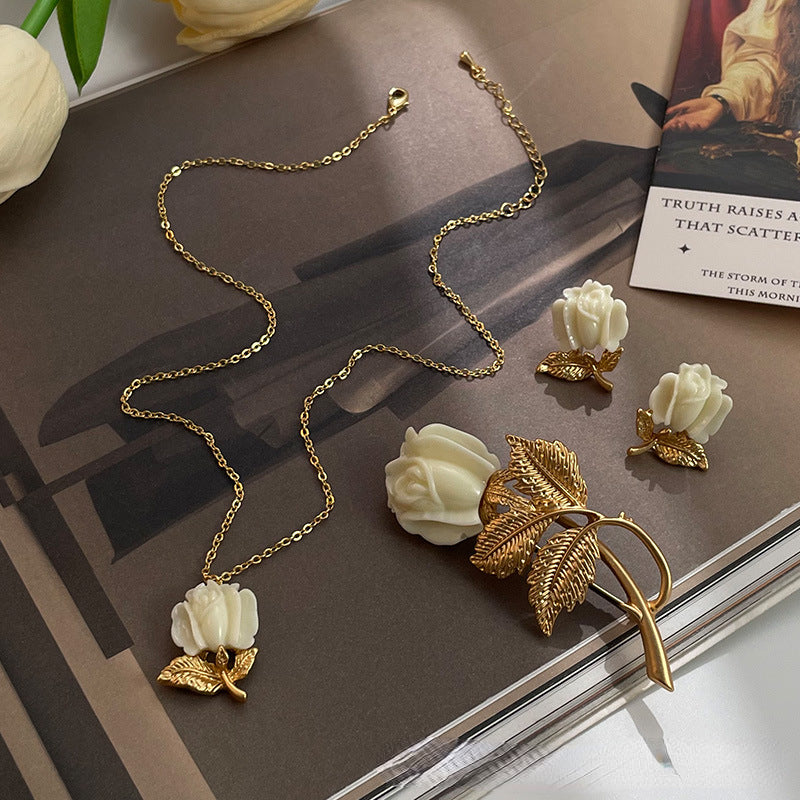 Elegant tulip flower silver needle earrings ladies necklace - jewelryweilin