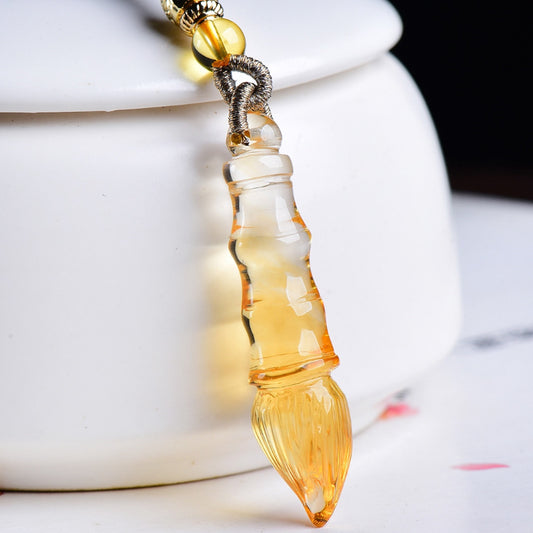 Pure Natural Brazilian Citrine Calligraphy Brush Wenchang Pen Pendant