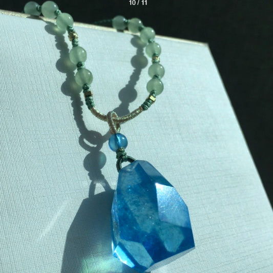 Natural Aquamarine Rainbow Flash Raw Crystal Pendant