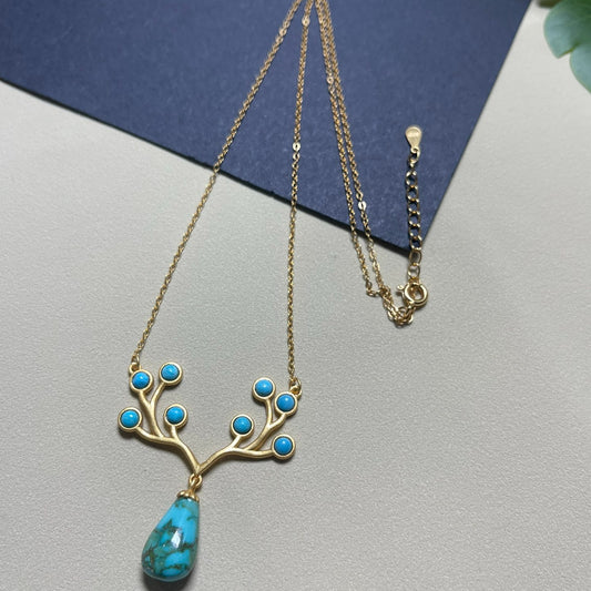 Raw turquoise drop pendant necklace