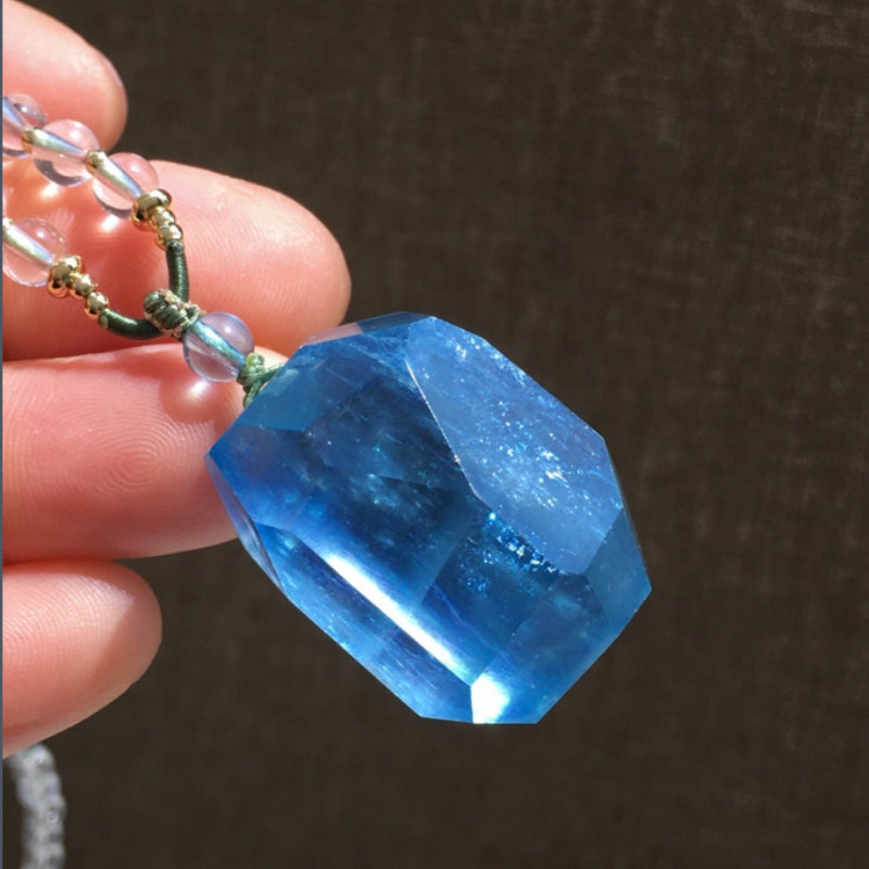 Natural Aquamarine Starry Sky Raw Crystal Pendant