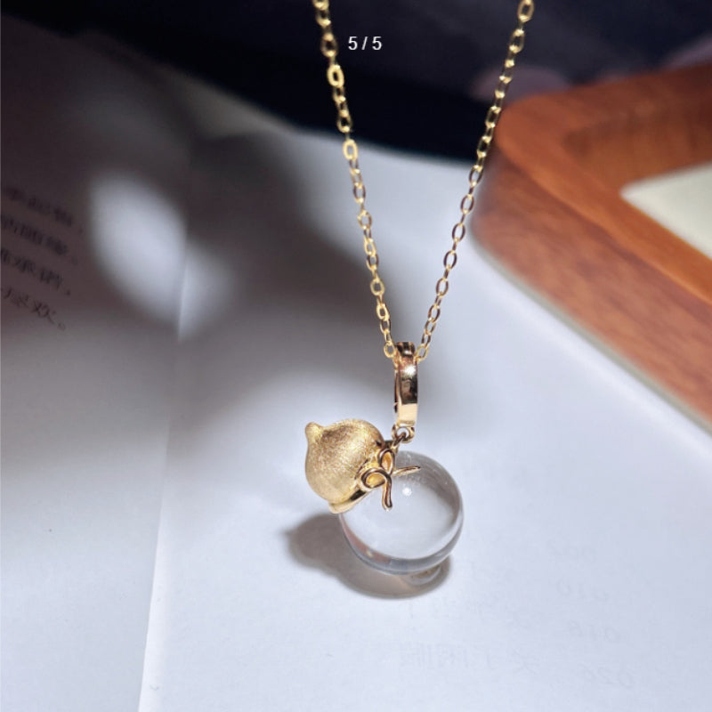 Natural White Crystal "Fu Lu" Gourd Pendant