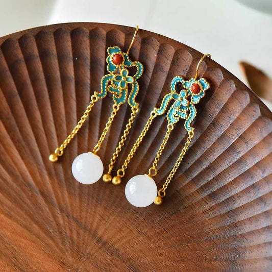 925 Silver Inlaid Half-Drilled Enamel Bead Earrings