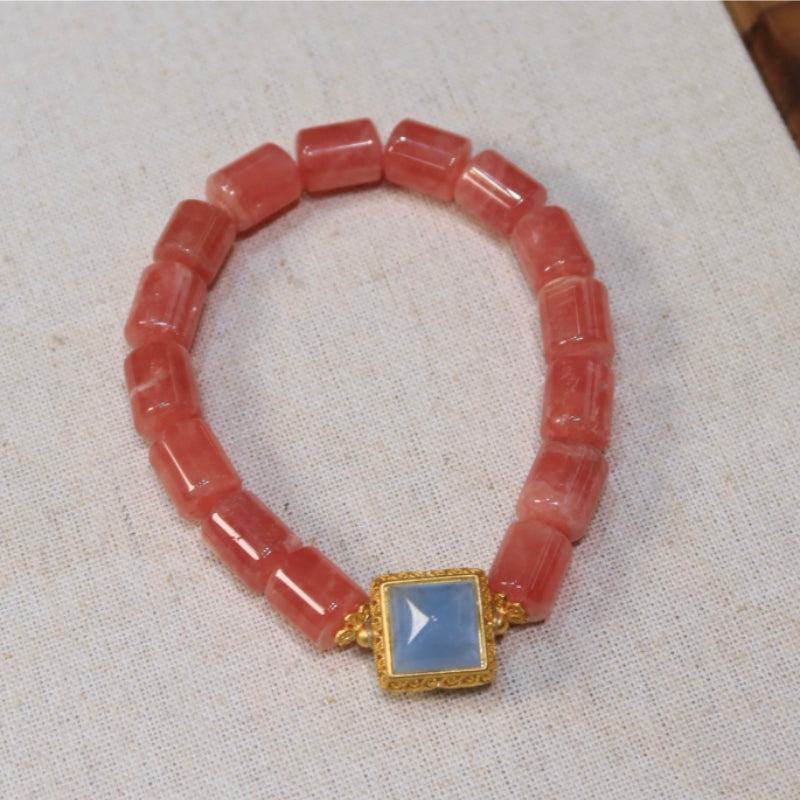 Natural Ice-Grade Rhodochrosite Barrel Bead Bracelet