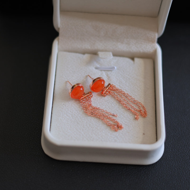 Natural Nanhong Agate Tassel Earrings
