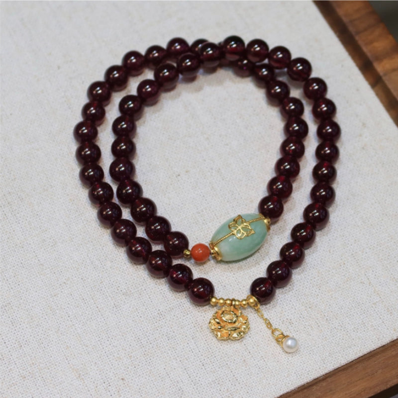 Natural Purple Garnet Double-Wrap Bracelet