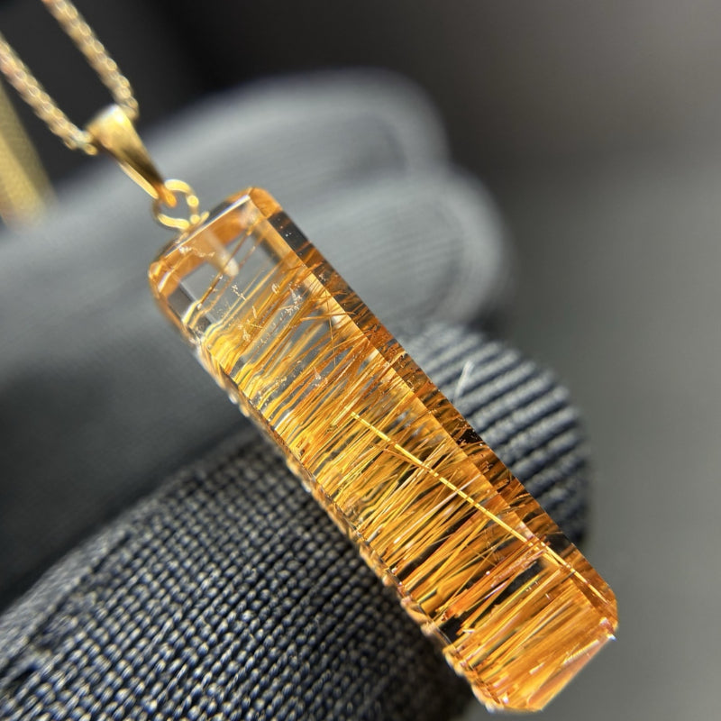 Natural Copper Rutilated Quartz Safety Plaque Collarbone Necklace