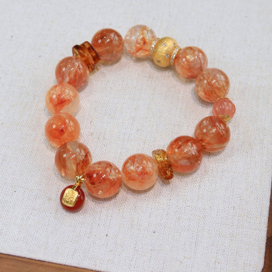 Natural Red Floral Amber Bracelet