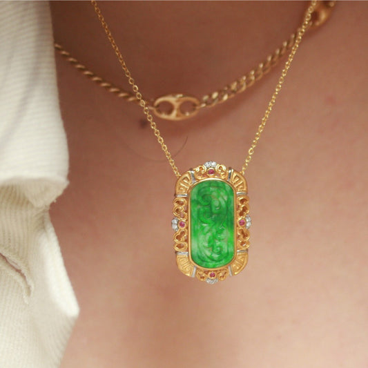 Natural Burmese Jadeite Hand Tablet Pendant