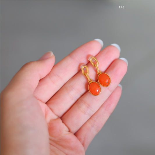 Natural Nanhong Agate Earrings