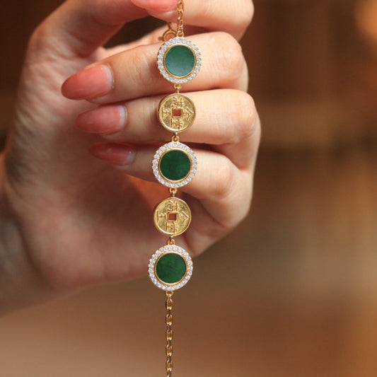 Jadeite "Gold and Jade Fill the Hall" Bracelet
