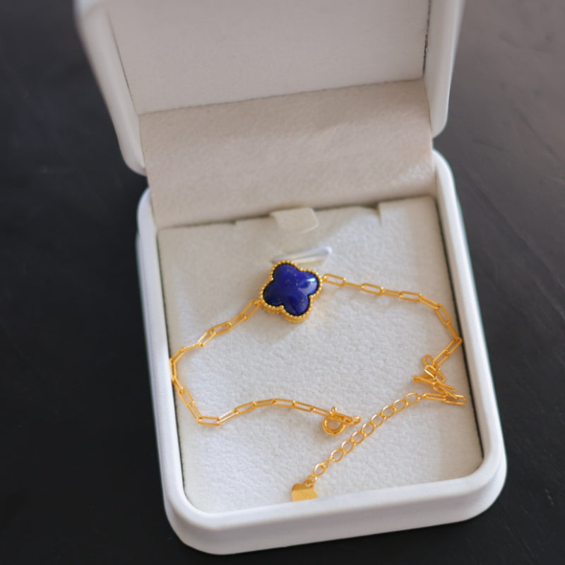 Natural Lapis Lazuli Four-Leaf Clover Bracelet