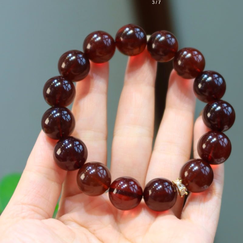 Natural Large Blood Amber Round Bead Bracelet