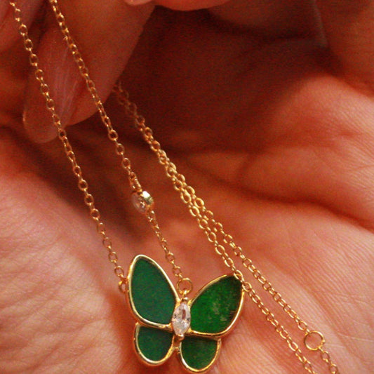 Natural Myanmar Jadeite Butterfly Pendant