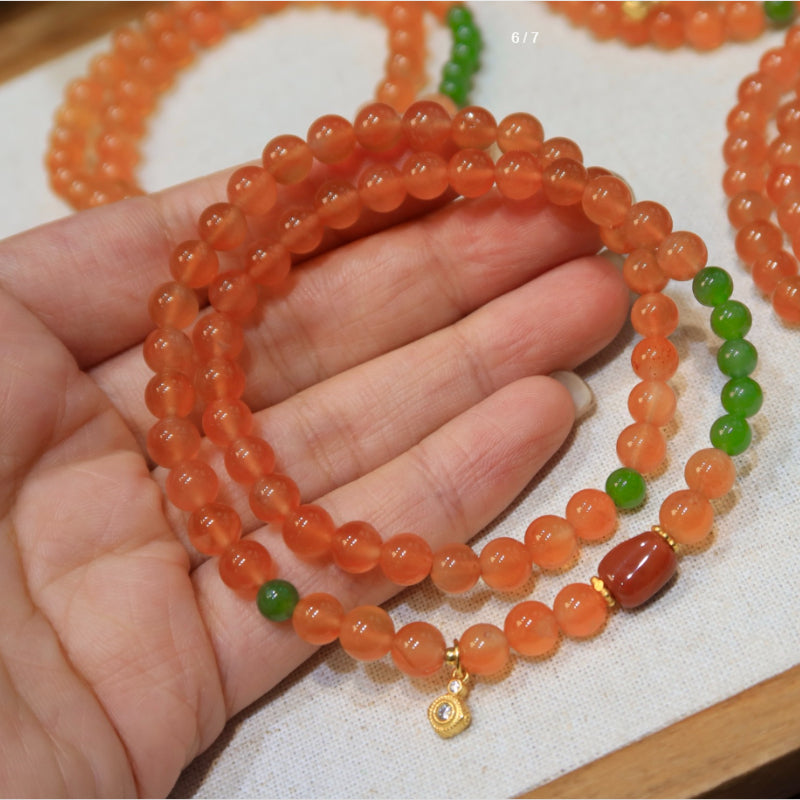Natural Premium Baoshan Ice-Grade Red Tourmaline Double-Wrap Bracelet