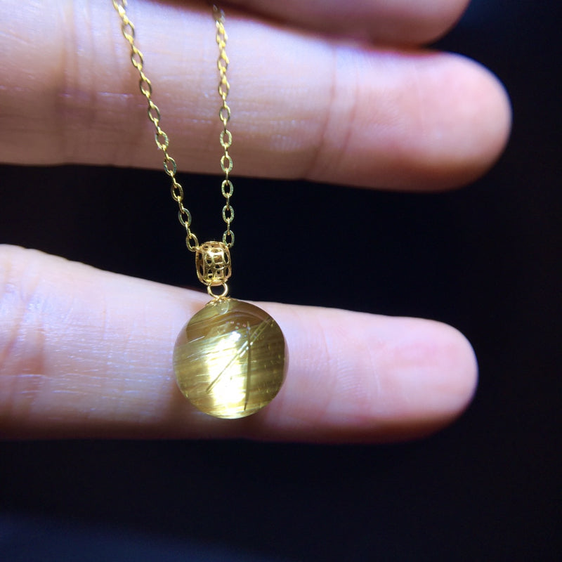 Natural Rutilated Quartz 18K Gold Pendant