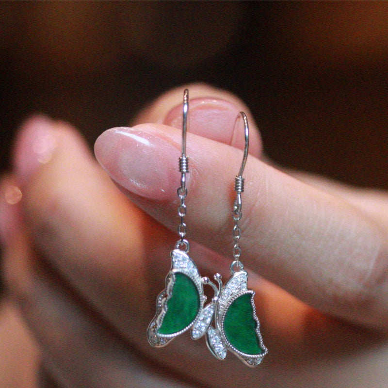 Natural Myanmar Jadeite Butterfly Earrings