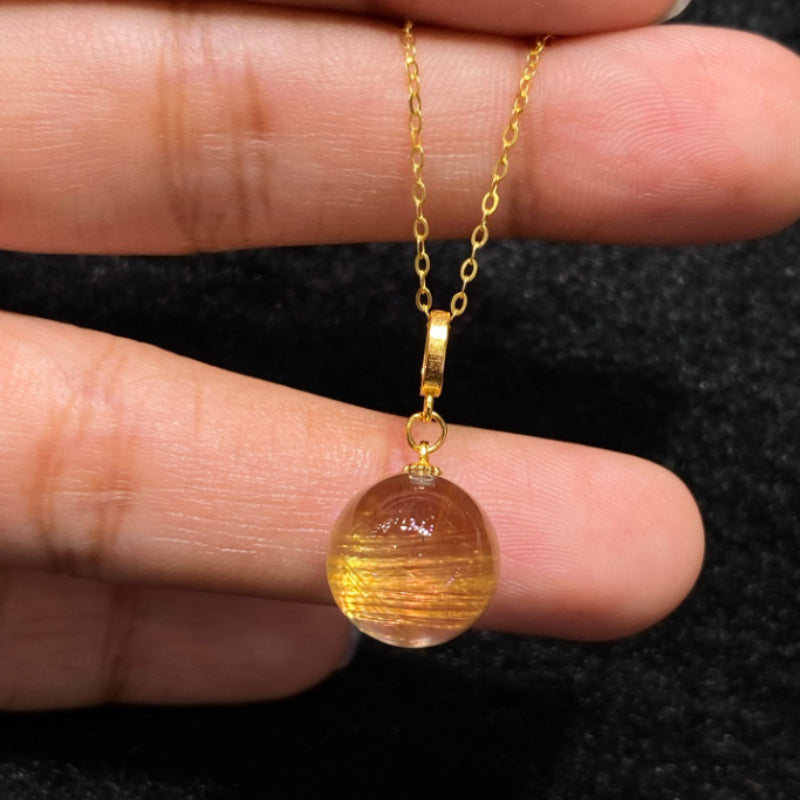Natural Titanium Rutilated Quartz Single Bead Fortune Pendant