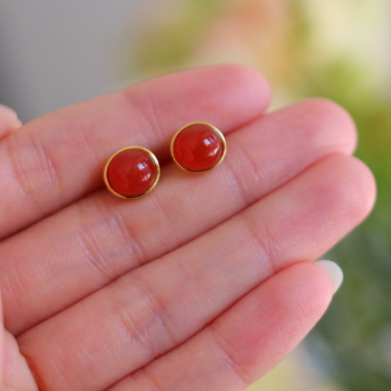 Natural Baoshan Icy Red Nanhong Stud Earrings