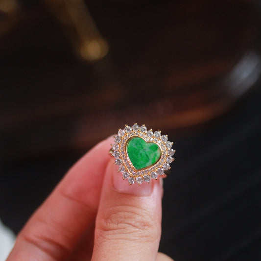 Natural Myanmar Jadeite Ring, Heart-Shaped Design