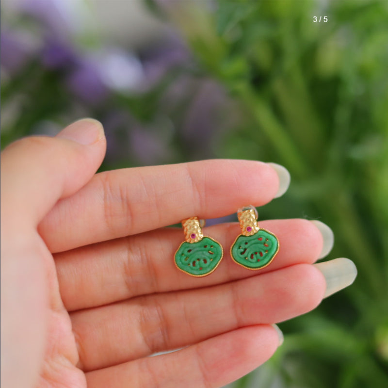 Natural Burmese Jadeite Ruyi Earrings