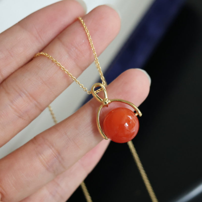 Natural Nanhong Agate Lucky Bead Pendant