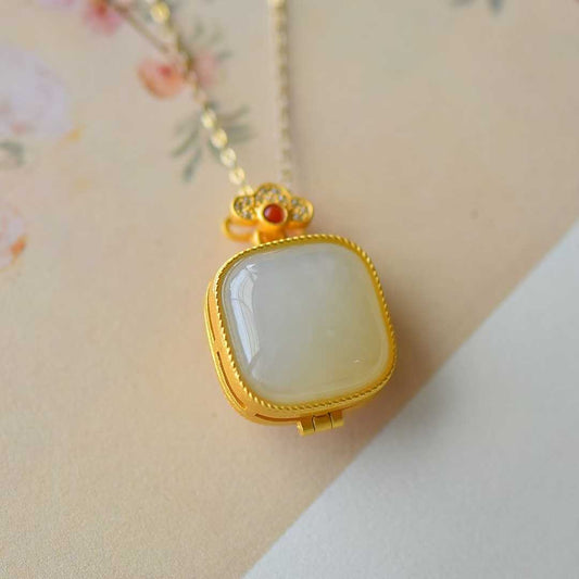 Ancient-Style Silver-Inlaid Hetian Jade Sachet Box