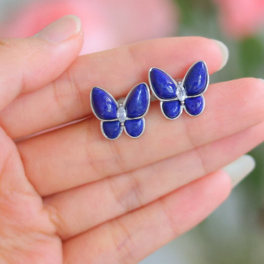 Natural Lapis Lazuli Butterfly Stud Earrings