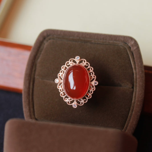 Natural Ice-Grade Red Agate Ring