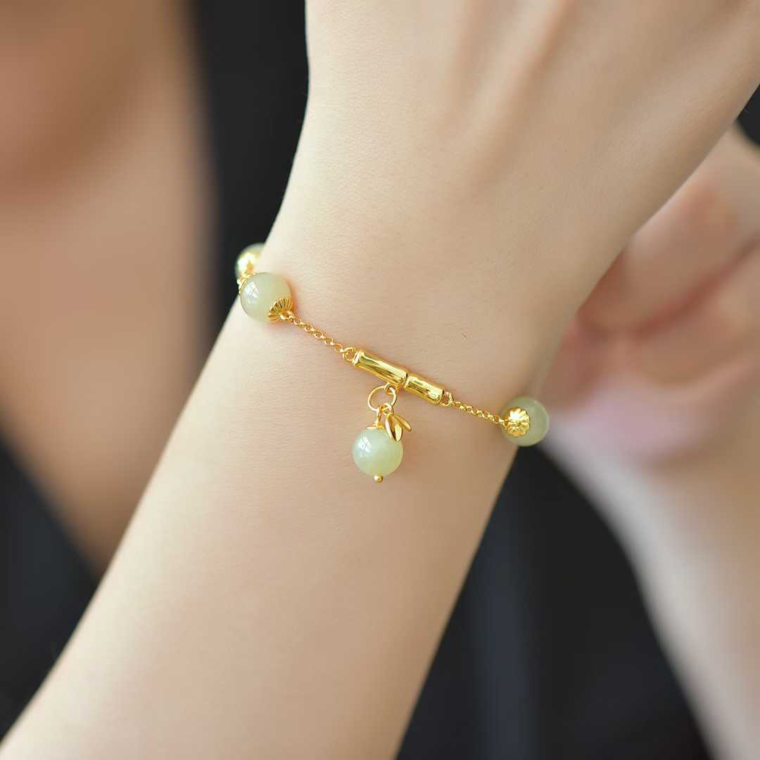 925 Silver Inlaid Enamel and Hetian Nephrite "Steady Progress" Bracelet - jewelry - weilin.com