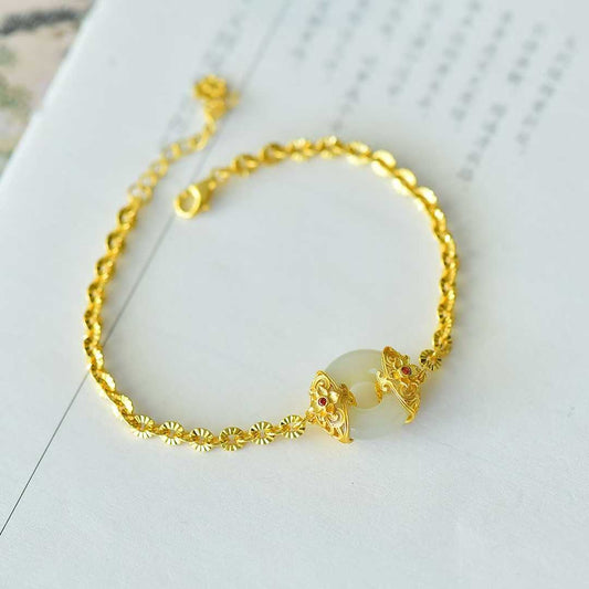 925 Silver Inlaid Enamel & Hetian Nephrite "Peace Always" Bracelet - jewelry - weilin.com