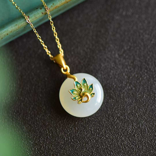 925 Silver Inlaid Hetian Enamel Peacock Spreading Its Tail Pendant - jewelry - weilin.com