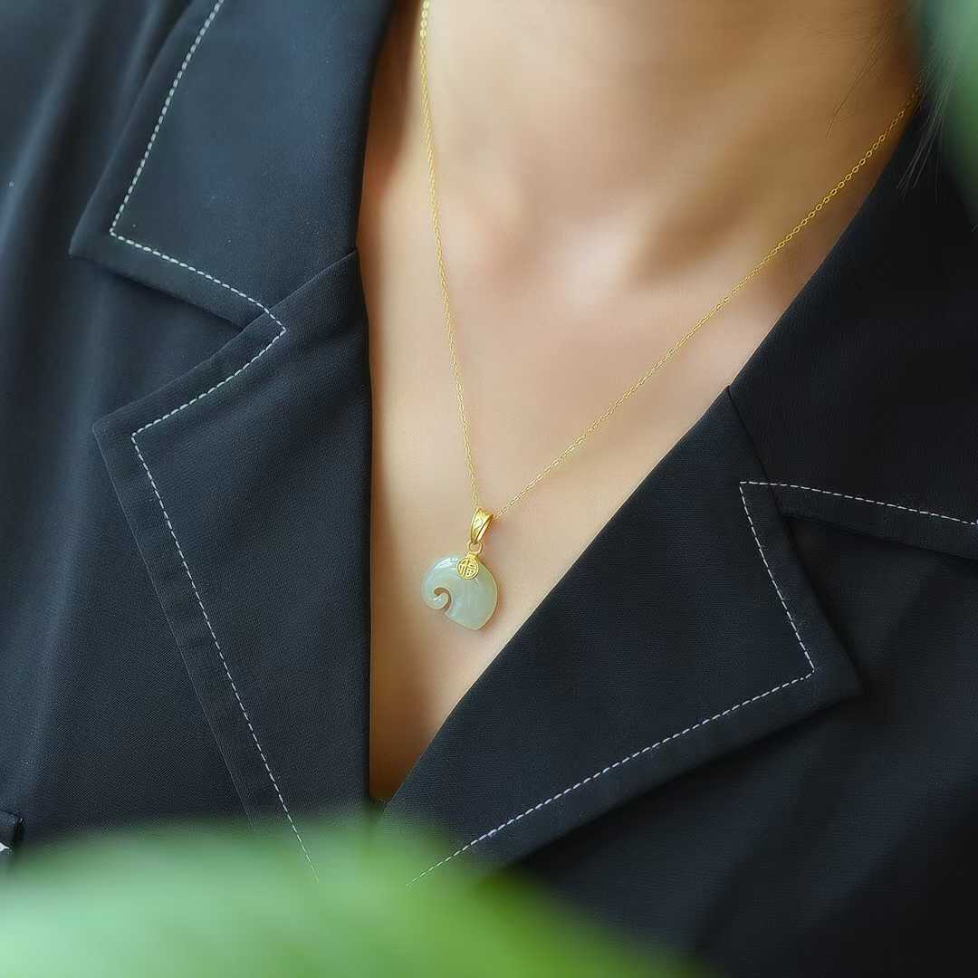 925 Silver - Inlaid Hetian Jade Pendant with "Auspicious Elephant" Design - jewelry - weilin.com