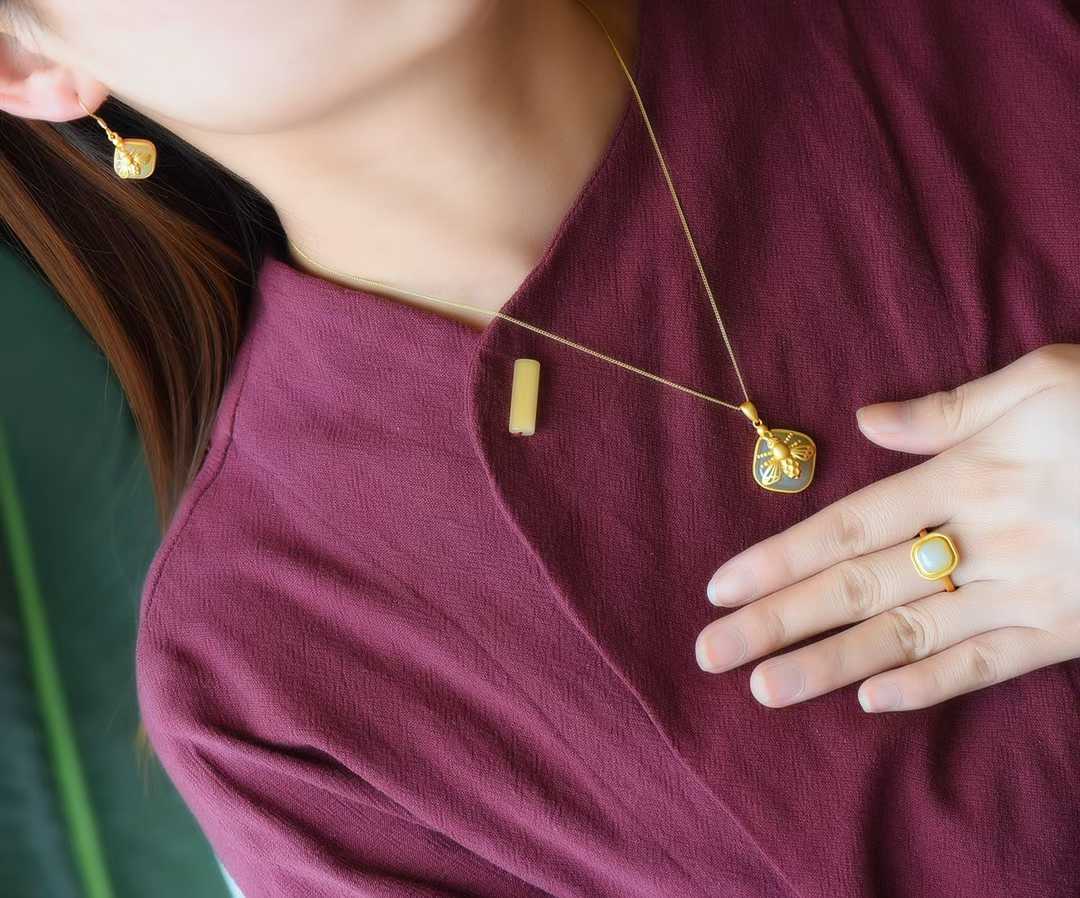 925 Silver Inlaid Hetian Jade Set - jewelry - weilin.com