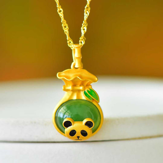 925 Silver Inlaid Hetian Jadeite "Cute Panda" Pendant - jewelry - weilin.com