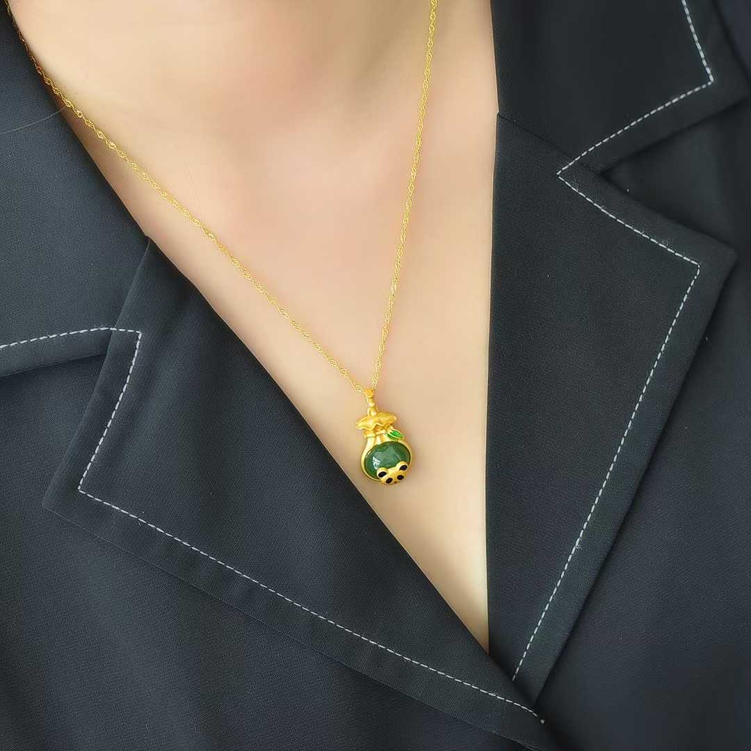 925 Silver Inlaid Hetian Jadeite "Cute Panda" Pendant - jewelry - weilin.com