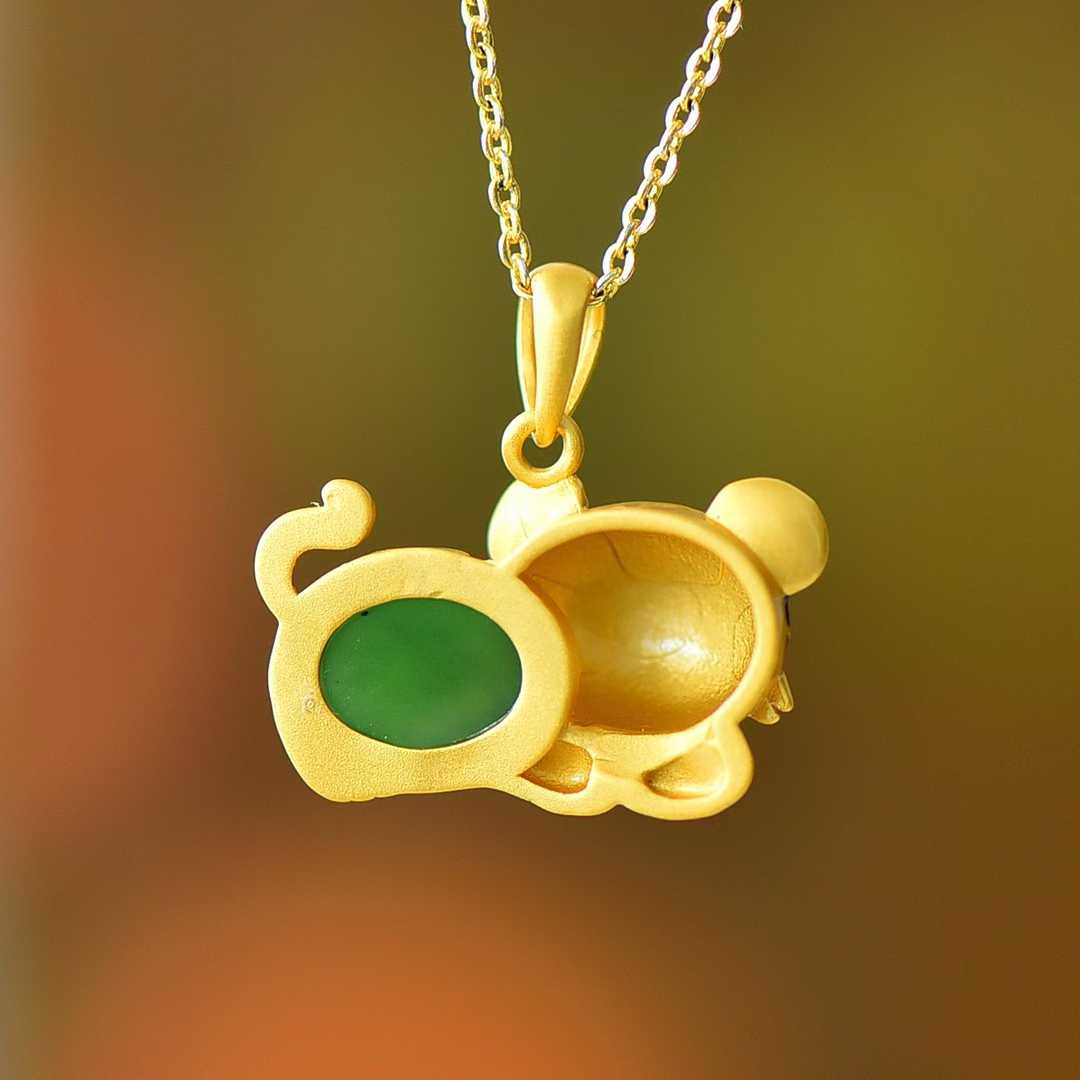 925 Silver Inlaid Hetian Jadeite (Jasper) "Tiger Cub" Pendant - jewelry - weilin.com