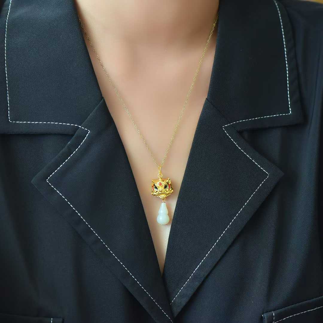 925 Silver Inlaid Hetian Nephrite "Blessings, Emoluments & Lifetime Prosperity, All Wishes Come True" Pendant - jewelry - weilin.com