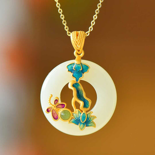 925 Silver Inlaid Hetian Nephrite "Butterfly Breaking Cocoon" Pendant - jewelry - weilin.com