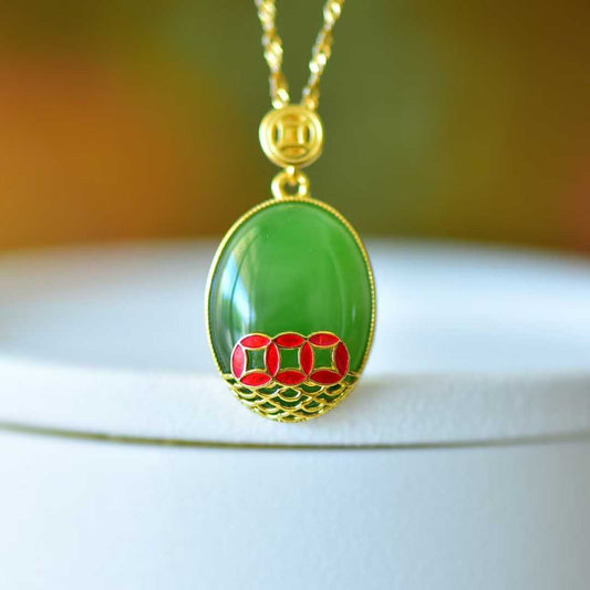 925 Silver Inlaid Hetian Nephrite "Coin" Pendant - jewelry - weilin.com