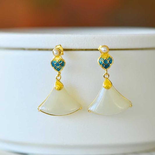 925 Silver Inlaid Hetian Nephrite "Dragon Scale Mini Skirt" Earrings - jewelry - weilin.com