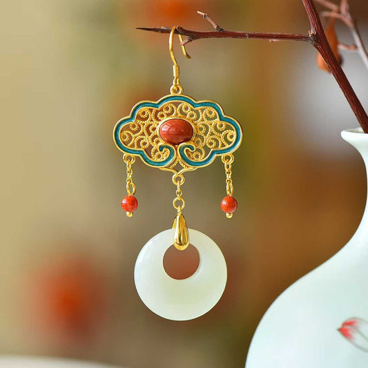 925 Silver Inlaid Hetian Nephrite "Forbidden City Enamel" Earrings - jewelry - weilin.com