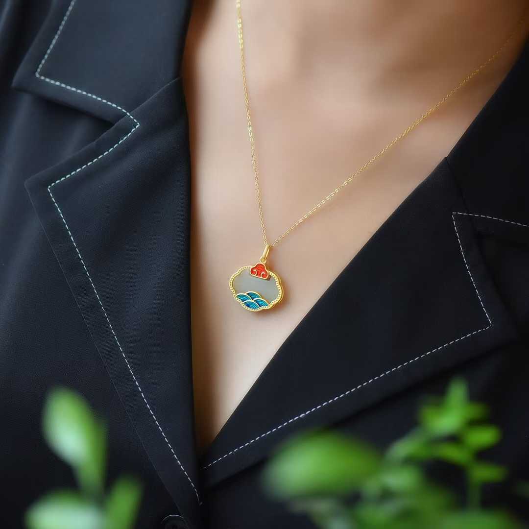 925 Silver Inlaid Hetian Nephrite "Splendid Rivers & Mountains" Pendant - jewelry - weilin.com