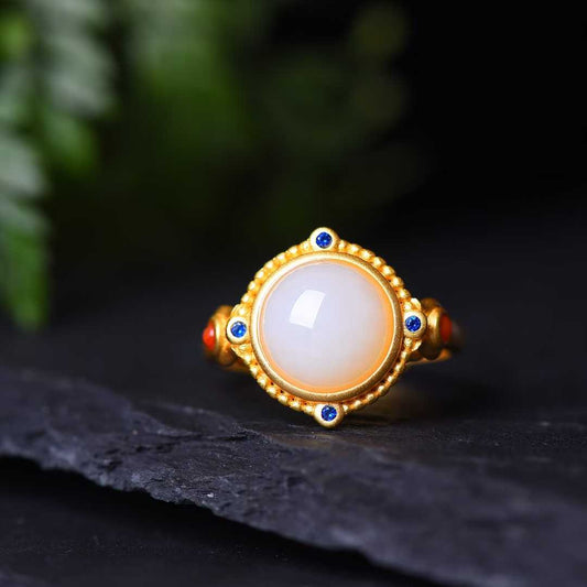 925 Silver Inlaid Hetian Nephrite "Thick Matte Gold" Jewelry Set Series - jewelry - weilin.com