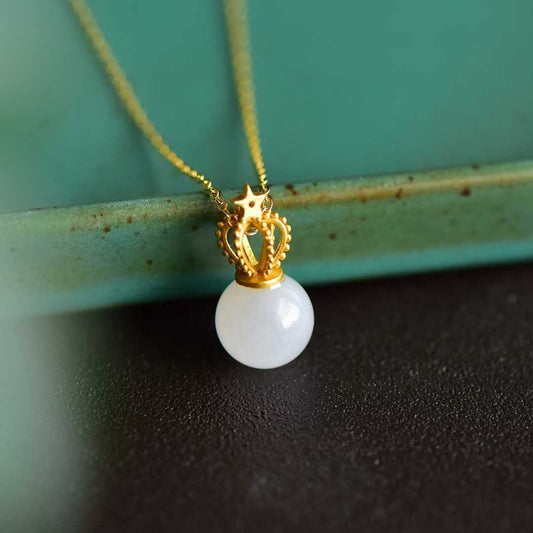925 Silver Inlaid Nephrite Crown Pendant - jewelry - weilin.com
