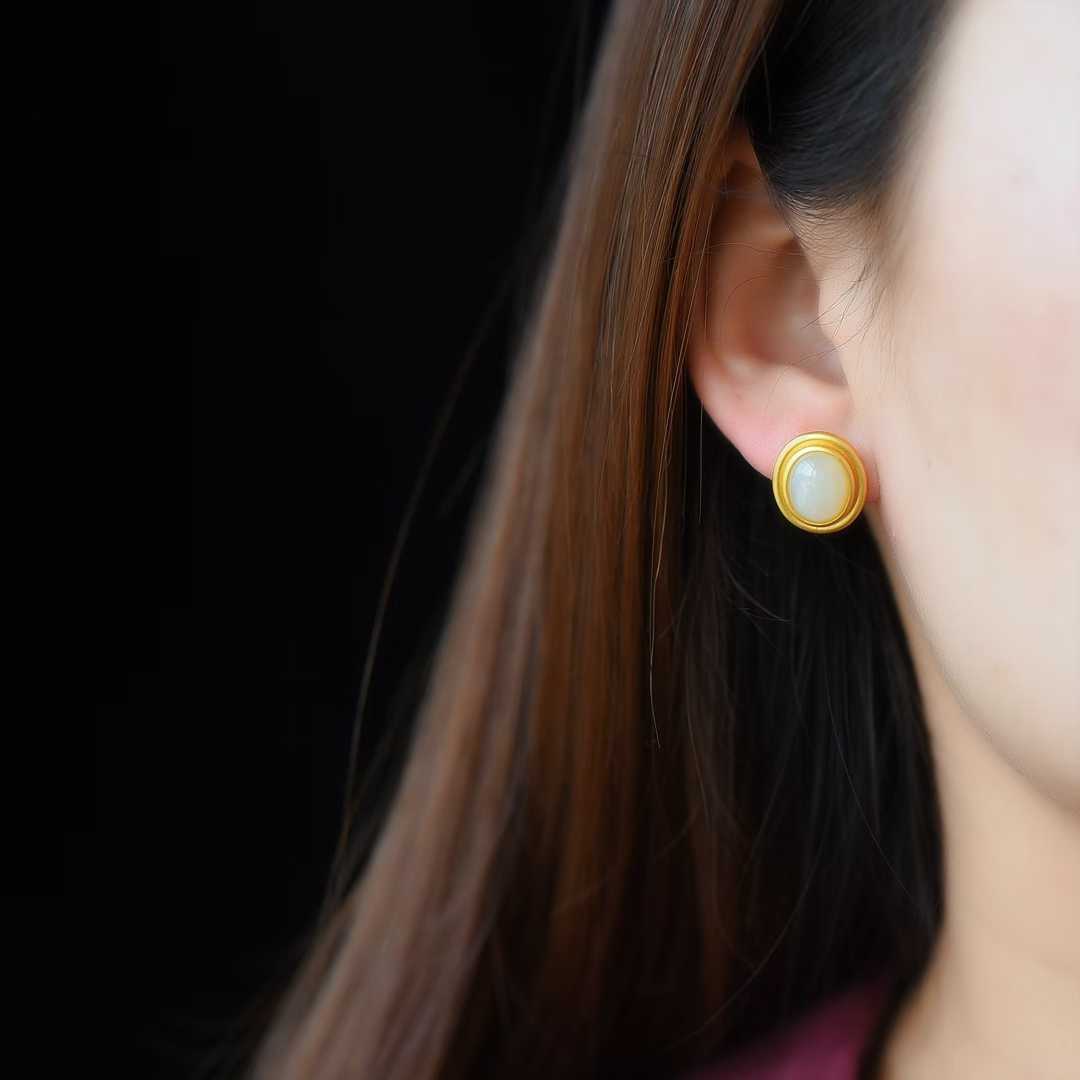 925 Silver Inlaid Nephrite Earrings Studs - jewelry - weilin.com