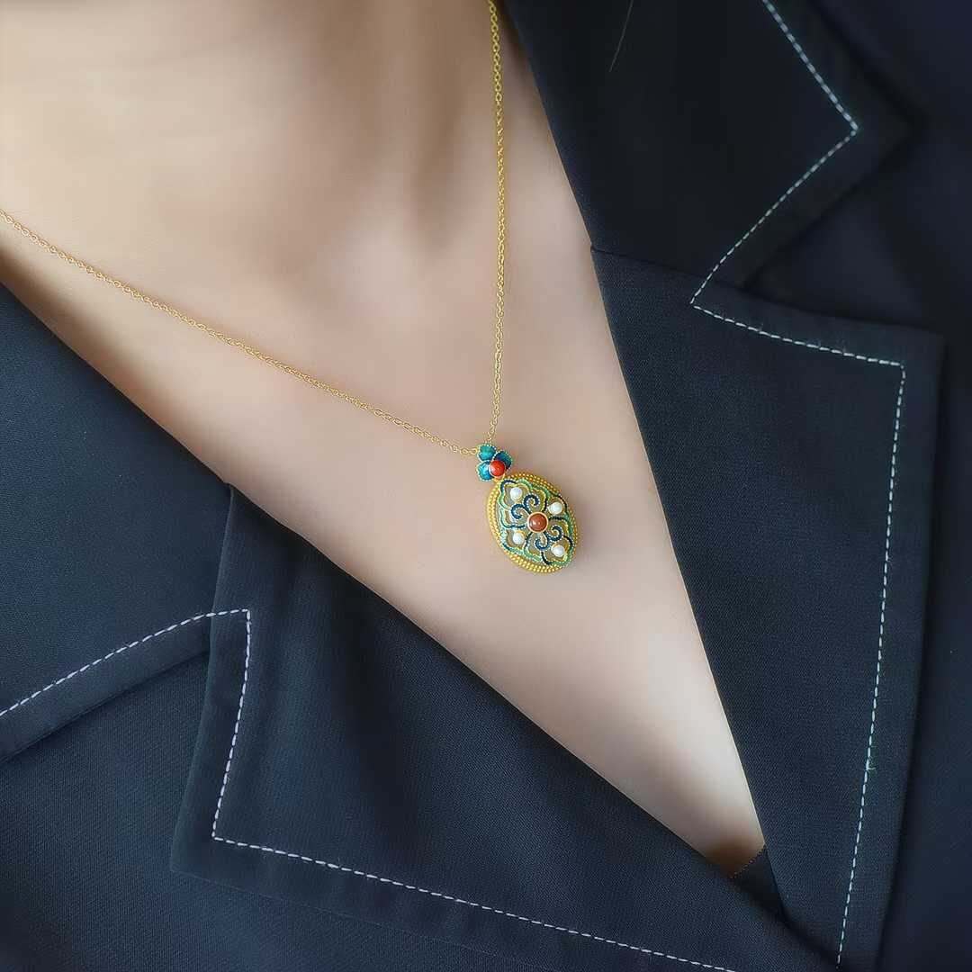 925 Silver Inlaid Nephrite "Good Fortune and Prosperity" Pendant - jewelry - weilin.com