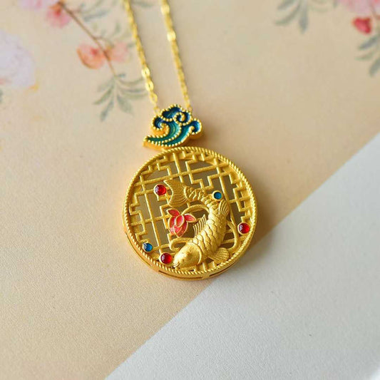 925 Silver Inlaid Nephrite "Niannian Youyu" Pendant - jewelry - weilin.com