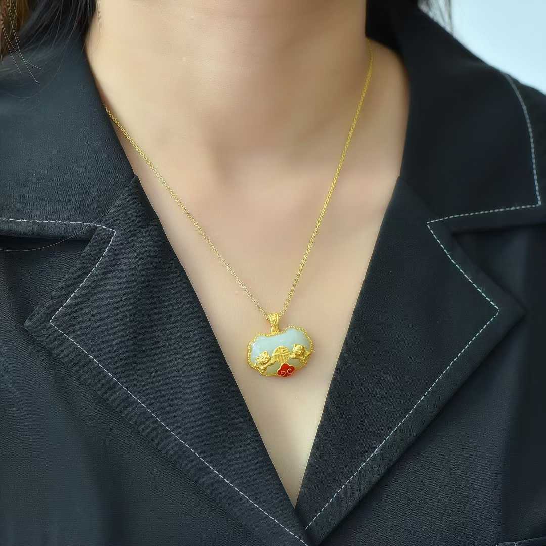 925 Silver Inlaid Nephrite "Ping Ruyi" Cute Tiger Pendant for Attracting Blessings - jewelry - weilin.com
